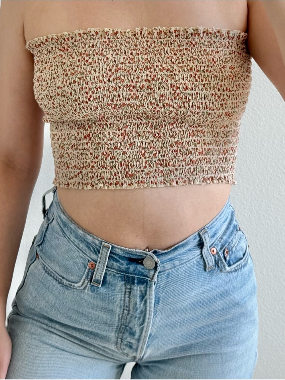 Brandy Melville Floral Smocked Tube Top